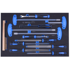 Набор напильников, ключей торцевых Т-типа, съемники клипс и металлическая щетка, ложемент, 13 предметов KING TONY 9-90413TQV