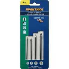 Набор сверл по стеклу и керамике, 3,4,5,6 мм