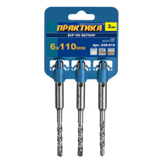 Бур SDS-plus 6 х 110 мм, 3 шт, клипса