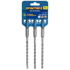 Бур SDS-plus 6 х 160 мм, 3 шт, клипса
