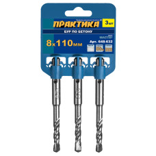 Бур SDS-plus 8 х 110 мм, 3 шт, клипса