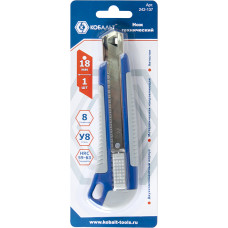 Нож технический КОБАЛЬТ лезвие 18 мм, двухкомпонентный корпус,металлическая направляющая, автостоп, блистер 