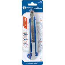 Нож технический КОБАЛЬТ лезвие 9 мм, двухкомпонентный корпус,металлическая направляющая, автостоп, блистер 