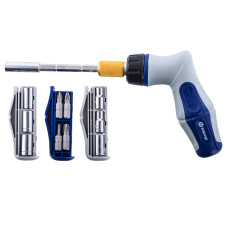 Отвертка реверсивная Ultra Grip пистолетная, телескопическая, с набором бит и торцевых головок 1/4"