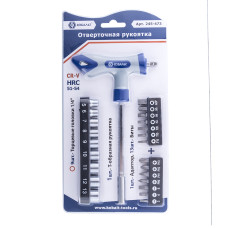 Отвертка рукоятка Т-образная с набором бит и торцевых головок 1/4" Отвертка рукоятка Т-образная с набором бит и торцевых головок 1/4"