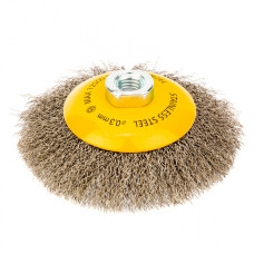Щетка Тарелка (125 мм; М14; витая нержавеющая проволока 0.3 мм) для УШМ DENZEL 746163 Щетка Тарелка (125 мм; М14; витая нержавеющая проволока 0.3 мм) для УШМ DENZEL 746163