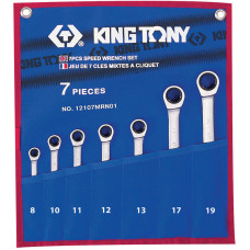 Набор комбинированных трещоточных ключей, 8-19 мм, чехол из теторона, 7 предметов KING TONY 12107MRN01