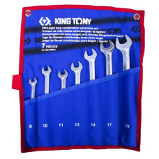 Набор комбинированных удлиненных ключей, 8-19 мм, чехол из теторона, 7 предметов KING TONY 12C7MRN
