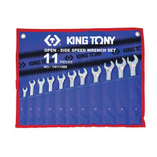 Набор комбинированных трещоточных ключей, 8-19 мм, чехол из теторона, 11 предметов KING TONY 14111MRN
