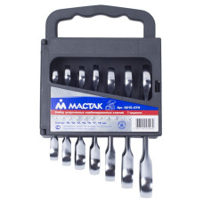 Набор комбинированных трещоточных укороченных ключей, 10-19 мм, 7 предметов МАСТАК 0215-07H