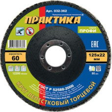 Круг лепестковый шлифовальный ПРАКТИКА 125 х 22 мм Р 60 (1шт.) серия Профи 032-362 Круг лепестковый шлифовальный ПРАКТИКА 125 х 22 мм Р 60 (1шт.) серия Профи 032-362