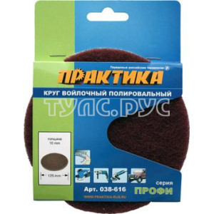 Круг войлочный ПРАКТИКА 125 мм, полировальный, абразивный, крепление VELCRO