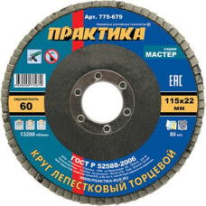 Круг лепестковый шлифовальный ПРАКТИКА 115 х 22 мм Р 60 (1шт.) , серия Мастер 775-679 Круг лепестковый шлифовальный ПРАКТИКА 115 х 22 мм Р 60 (1шт.) , серия Мастер 775-679