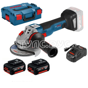 Аккумуляторная углошлифмашина Li-ion 18 В, Аккумуляторная УШМ(Болгарка) Bosch GWS 18V-10 C 06019G310D (2 Акк. 5 а/ч и ЗУ) 